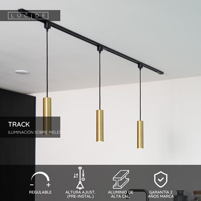 Lucide TRACK FLORIS Lámpara colgante - Sistema de carril monofásico / Iluminación con rieles - 1xGU10 - Oro mate / Latón (Extensión)